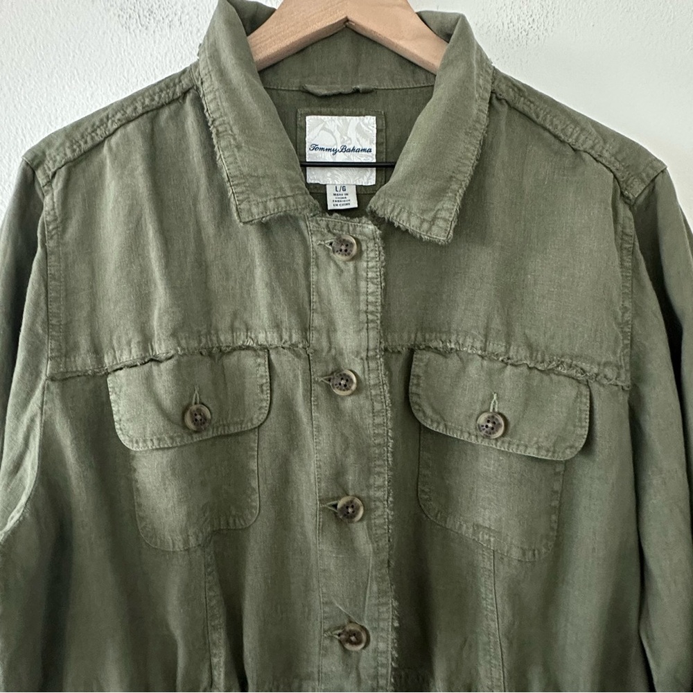 Tommy Bahama Two Palms 100% Linen Raw-Edge Utility Jacket Green Coastal Beach - Picture 5 of 14